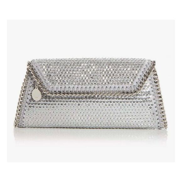 STELLA‎ MCCARTNEY Falabella Embellished Sequins Clutch in Metallic Silver
